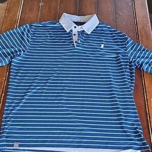Men's Striped Navy and Teal Polo with Contrast Collar